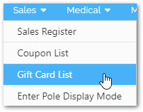 gift card list menu