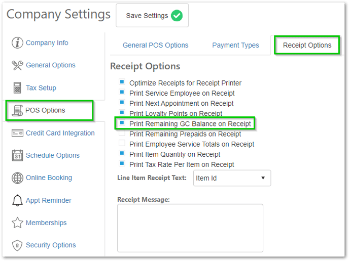 remaining GC on ticket company settings